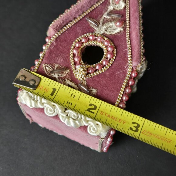 Velvet Beaded Birdhouse Ornament Pink Embroidered Christmas Decoration Elegant - Picture 8 of 9